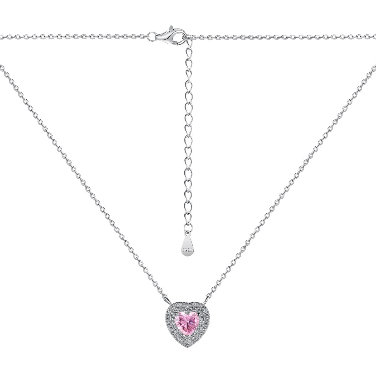 925 Sterling Silver Necklace with Pink Heart Zirconia – Feminine elegance with double sparkle