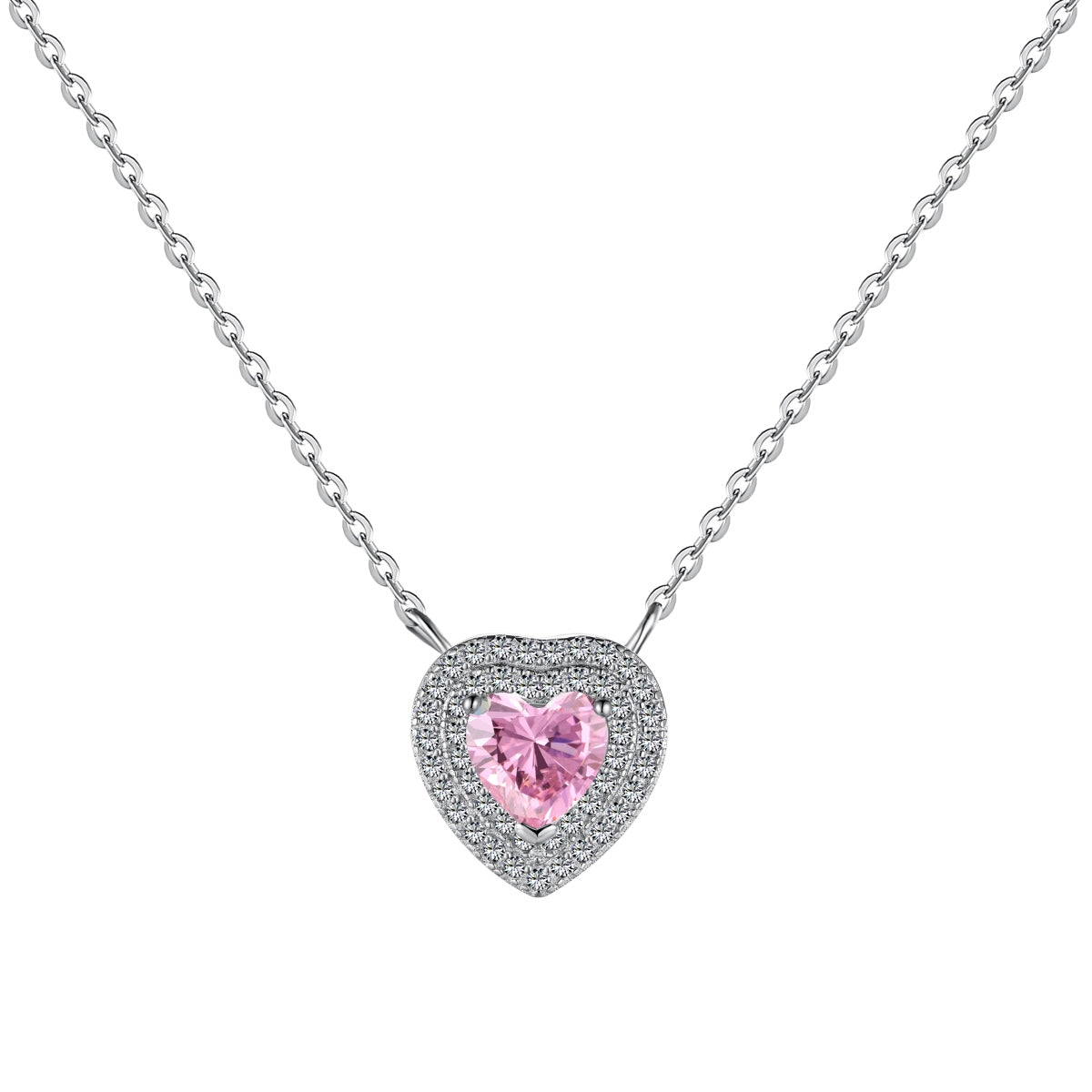 925 Sterling Silver Necklace with Pink Heart Zirconia – Feminine elegance with double sparkle