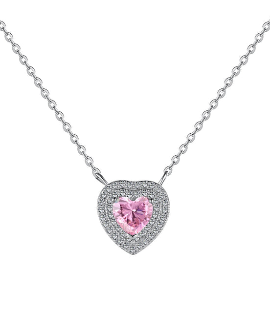 925 Sterling Silver Necklace with Pink Heart Zirconia – Feminine elegance with double sparkle