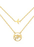 Double chain – 18K gold-plated 925 sterling silver with earth &amp; airplane pendant