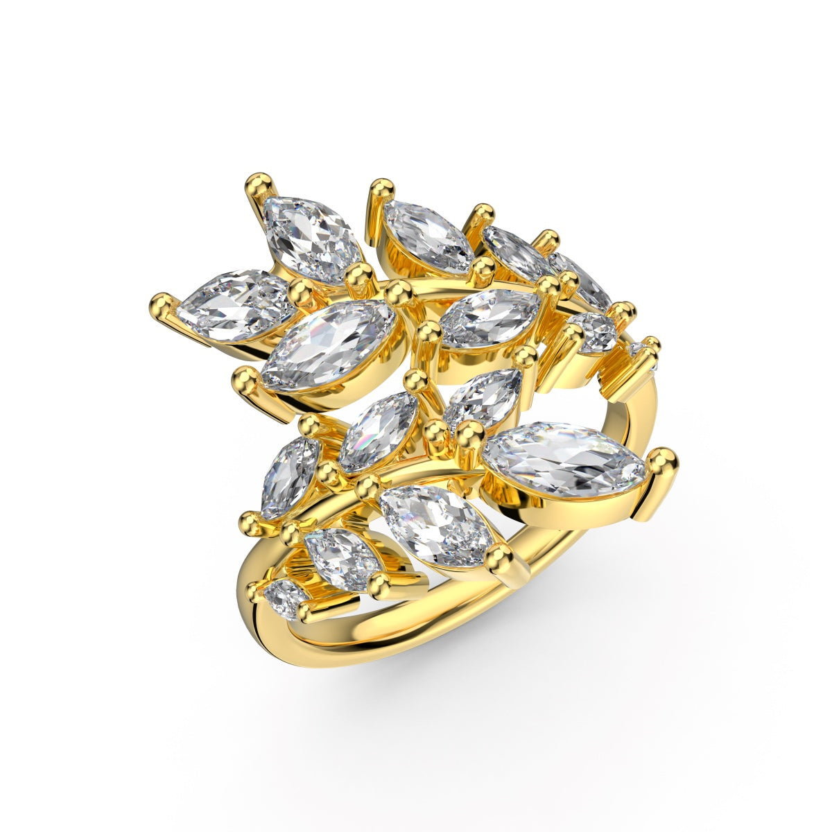 Adjustable ring with leaf motif – 925 silver gold-plated