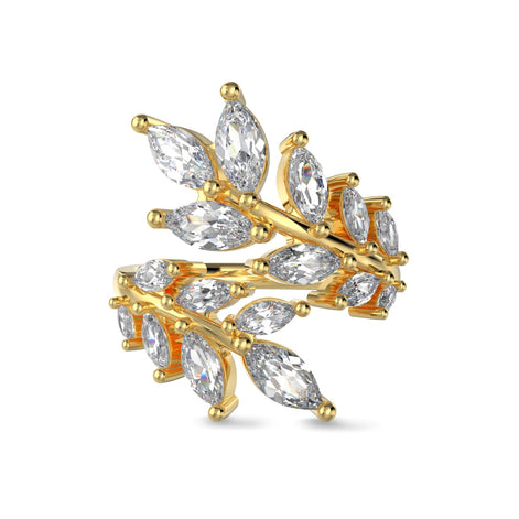 Adjustable ring with leaf motif – 925 silver gold-plated