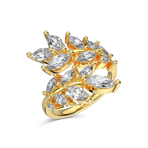 Adjustable ring with leaf motif – 925 silver gold-plated