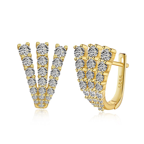 Shiny hoop earrings 925 silver, 18K gold-plated with zirconia