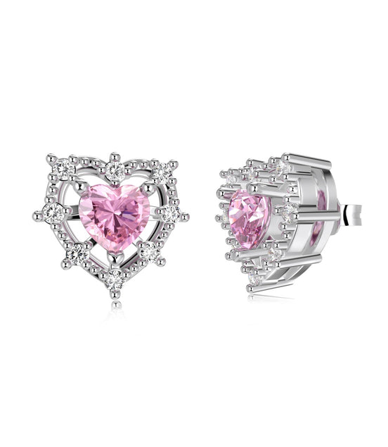 Heart stud earrings 925 silver with zirconia stones