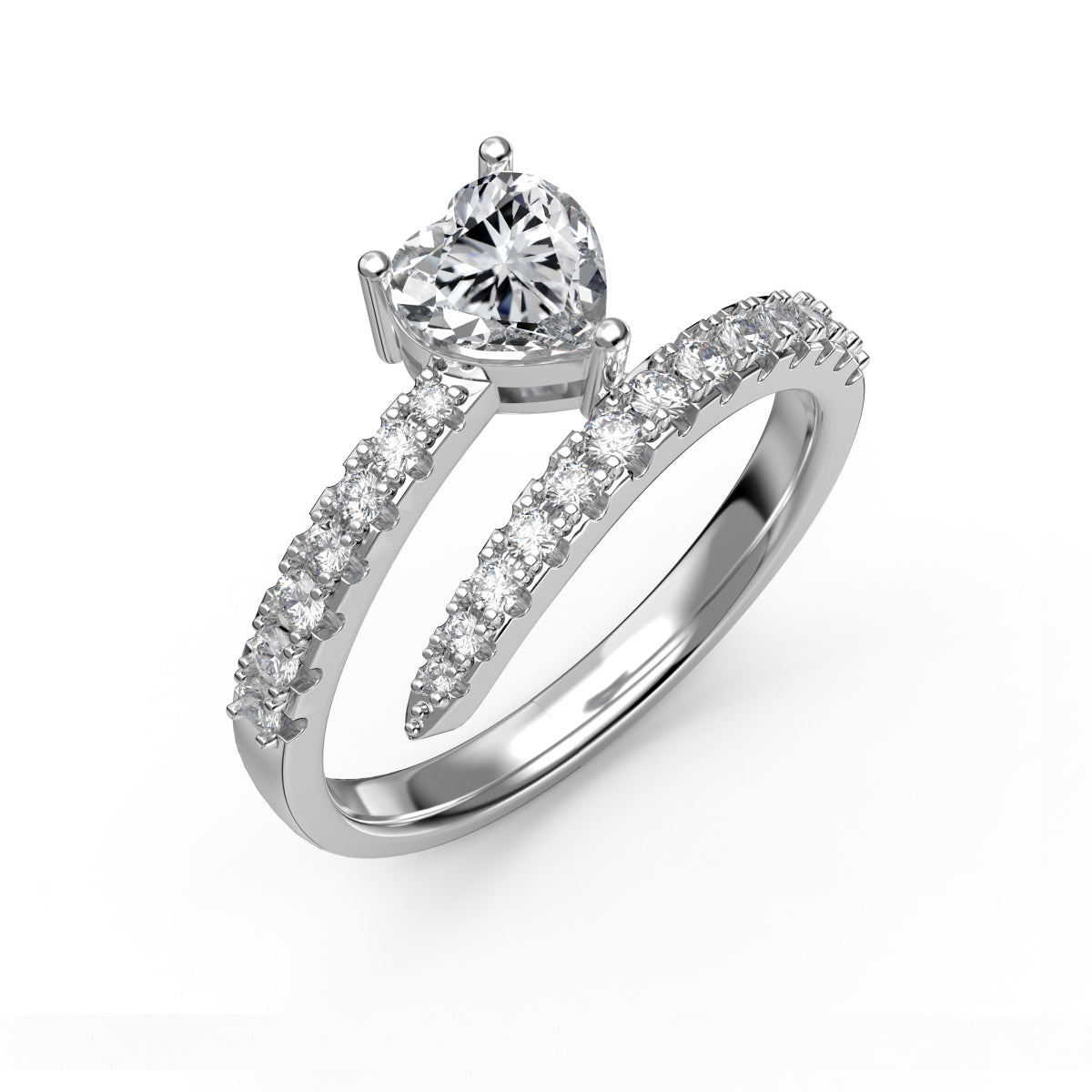 Silver ring 925 with heart zirconia and sparkling accents