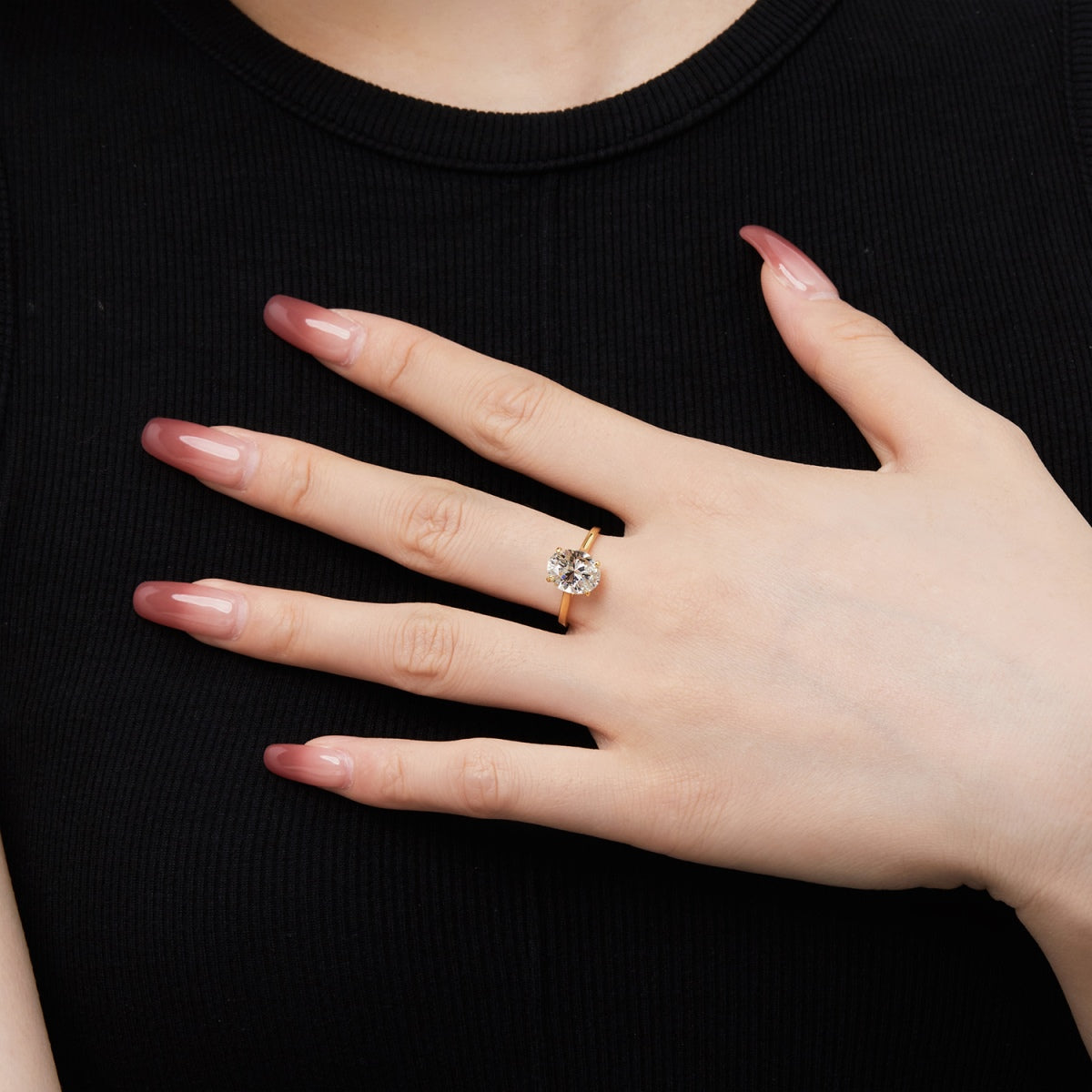 18K gold-plated 925 silver solitaire ring with large zirconia