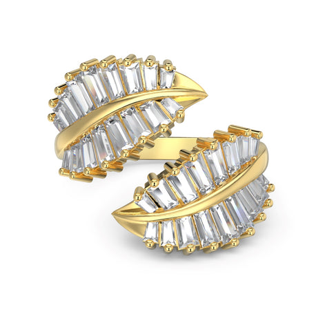 خاتم من أوراق الزركونيا الفاخرة، مطلي بالذهب عيار 18 قيراطًا وقابل للتعديل