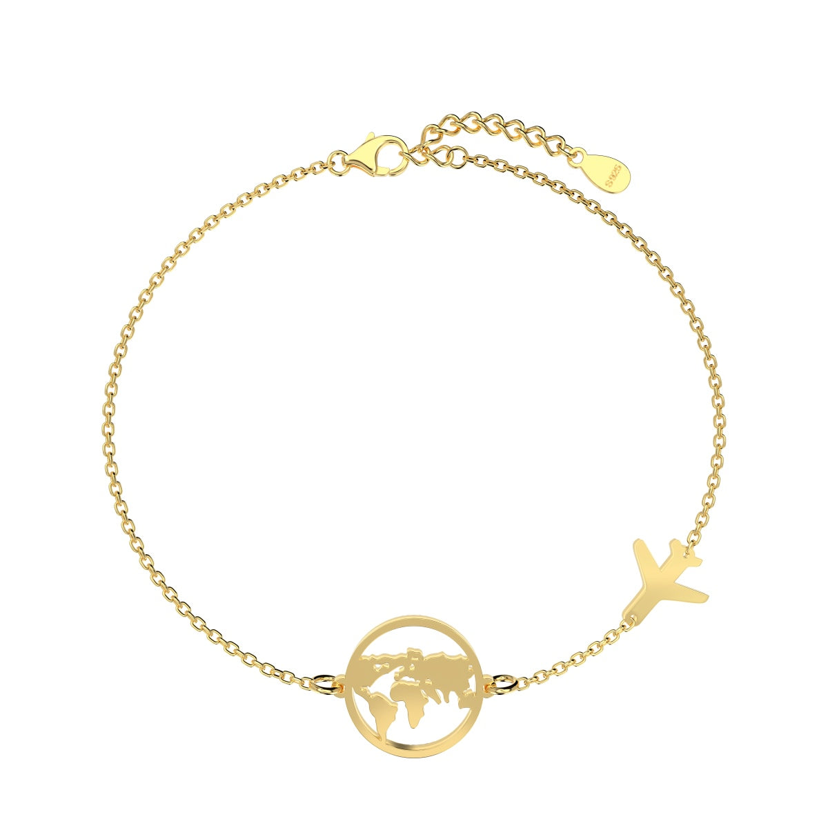 Bracelet with globe and airplane – sterling silver gold-plated