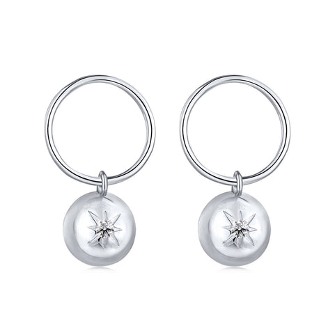 Sterling silver earrings with star embossing and zirconia stone