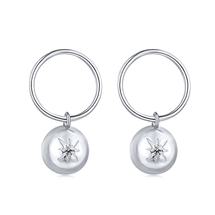 Sterling silver earrings with star embossing and zirconia stone