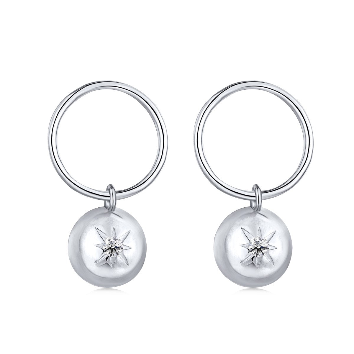 Sterling silver earrings with star embossing and zirconia stone