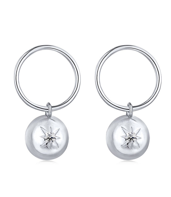 Sterling silver earrings with star embossing and zirconia stone