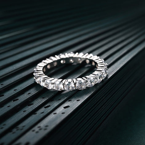 Sterling silver ring set with fine zirconia stones all around